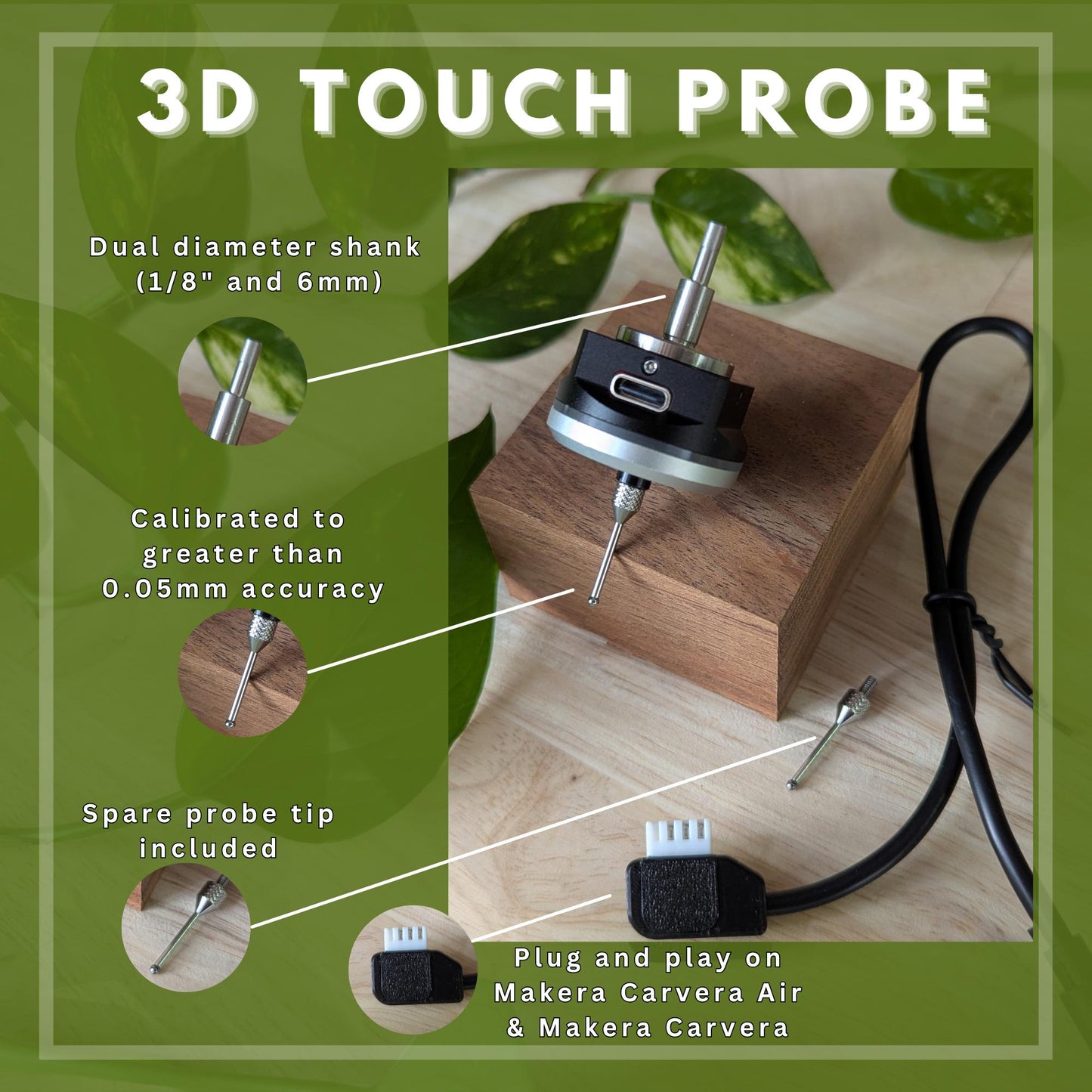 Carvera CNC 3D Touch Probe Dual Shank 1/8" and 6mm